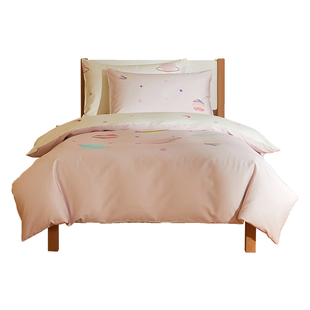 纯棉女童四件套儿童床品三件套新疆全棉床单被套床笠套件粉色星球