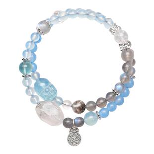 五行缺水补水定制手链五行天然水晶手串黑曜石海蓝宝五行喜水手链