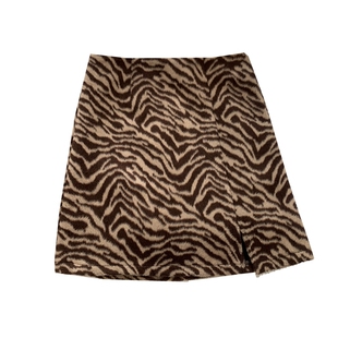 大码显瘦豹纹秋冬毛呢短裙a字半身裙女韩版高腰胖mm开叉包臀裙子