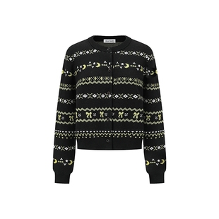 程潇王艺瑾同款Alexia Sandra2025费尔岛提花薄款针织开衫外套女