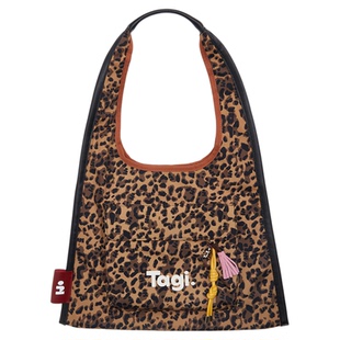 Tagi.hobo边边大容量多色通勤边边单肩包豹纹帆布包多巴胺手拎包