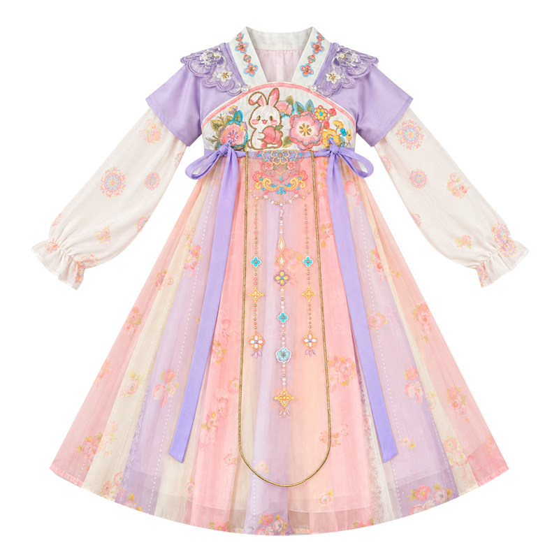 汉服女童中秋节服装穿搭儿童中国风公主裙古装连衣裙女孩超仙襦裙