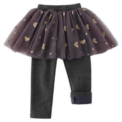 女童秋冬款假两件加绒打底裤保暖