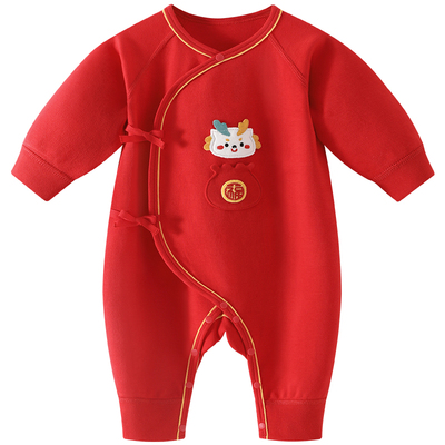 新生儿大红连体衣纯棉柔软