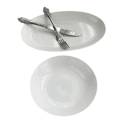 外贸出口陶瓷罗马浮雕餐菜盘鱼盘