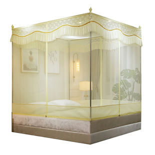 拉链坐床蚊帐1.35m米床双人家用方顶防蚊三开门蒙古包加密防掉床