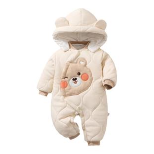 新生宝宝冬天棉衣纯棉加厚夹棉婴儿连体衣冬装连帽棉袄保暖100码