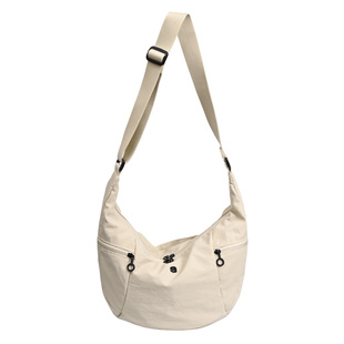 女士大容量斜挎饺子包松驰单肩软尼龙布包牛津布女包休闲纯色轻便