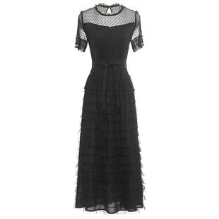 歌莉娅连衣裙女气质蛋糕裙a字显瘦网纱长裙高级感小黑裙194K4BBI0