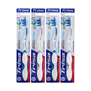 瑞士原装进口 Trisa超白去渍牙刷成人4支装中毛硬毛 深层清洁去渍
