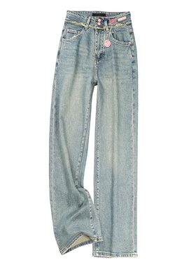 欧货夏季浅蓝色高腰垂感阔腿裤女