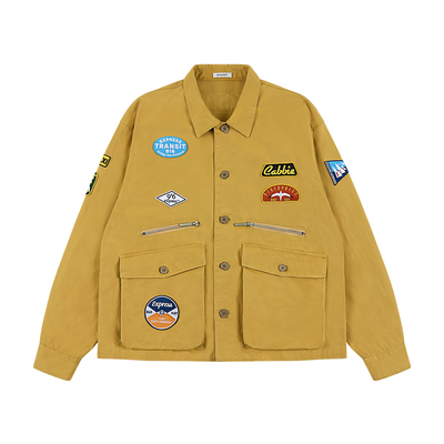 916 express 不规则做旧撞色工装夹克外套男女同款