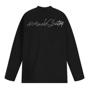 404MOB手写描边字母印花重磅长袖T恤春季男生美式潮牌情侣装上衣