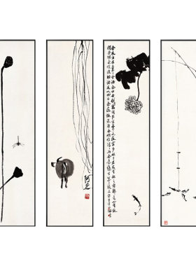 装饰画中式四联画茶室茶室中国风