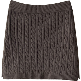 日韩系复古简约松紧腰麻花毛线针织短裙女秋冬外穿百搭包臀半身裙