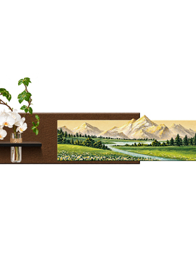 中古风水培绿植客厅装饰画立体壁画日照金山高级感沙发背景墙挂画