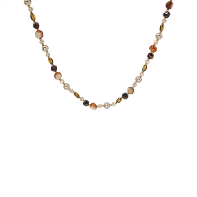 美拉德虎眼石水晶复古项链毛衣链