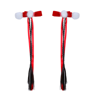 白色毛球蝴蝶结飘带假发辫发夹女童新年红色头饰古风汉服发饰夹子