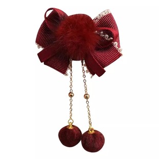 儿童发夹古风夹子红色新年宝宝蝴蝶结头饰小女孩汉服发饰女童发卡