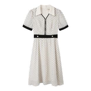 诗篇专选夏收腰显瘦轻薄波点提花雪纺a字裙连衣裙