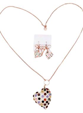 BJ镀真金男女爱心项链耳环炫彩钻