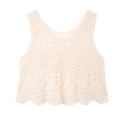 钩花镂空白鹿语民族风无袖背心