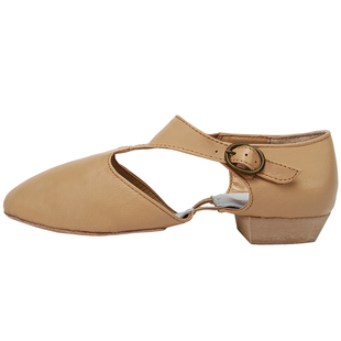 笛雀儿教师鞋猪皮带跟舞蹈鞋爵士舞芭蕾成人女软底舍宾练功凉鞋夏