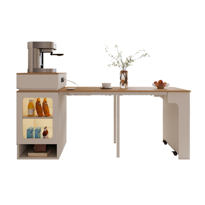 实木奶油风岛台餐桌一体家用伸缩