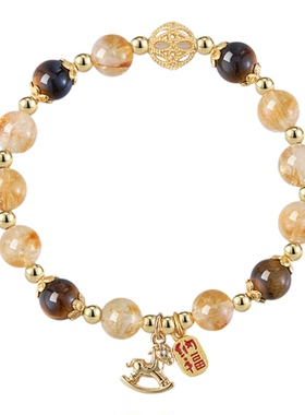 阿吉豆黄水晶手链国风招财转运珠