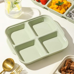 211减肥减脂分格餐盘家用高颜值釉下彩大人定量正方四格分隔盘子