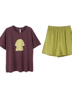 安之伴【巨凉感】睡衣女款夏季纯棉家居服短袖短裤萌宠小狗可外穿