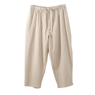 300斤胖子亚麻九分裤男夏季薄款加肥加大码棉麻休闲9分直筒哈伦裤