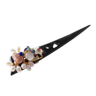 青雀记原创手工制作黑檀木发簪烧蓝粉贝古风木簪子汉服配饰陌上花