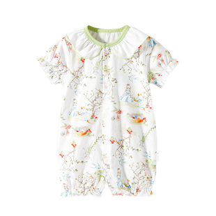 女宝宝公主夏装纯棉73码8新生婴儿衣服夏季薄款飞袖连体衣6一12月