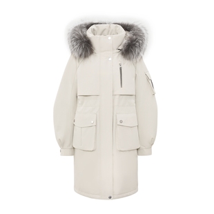 雪中飞冰雪系列26春新女士长款羽绒服银狐毛领工装户外高端加厚