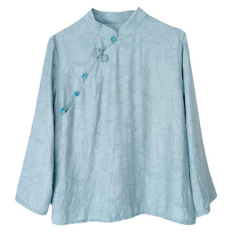 棉麻衬衫新中式亚麻宽松立领T恤盘扣上衣禅衣茶服女改良唐装汉服