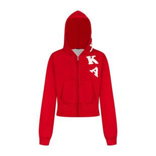 辣到中暑美式辣妹街头风字母印花连帽卫衣宽松百搭拉链外套上衣