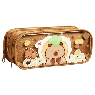 卡皮巴拉笔袋熊猫文具盒2026新款小学生专用大容量高颜值女生女孩款透明超大铅笔盒套装儿童多功能文具袋男孩