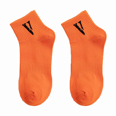 袜子男短袜防臭吸汗短筒棉袜低帮中筒运动袜子女ins潮字母V橙色袜