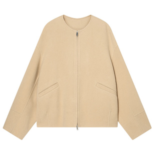 COVERINS100羊毛廓形毛呢短外套女简约夹克2025冬新款CC35510010