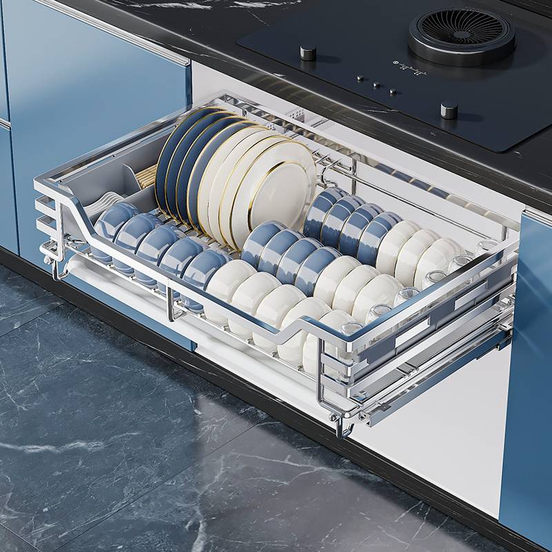 四季沐歌拉篮厨房橱柜304不锈钢拉篮碗篮单层碗篮抽屉式收纳碗架