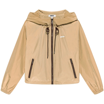 抽绳宽松卡其色长袖连帽外套