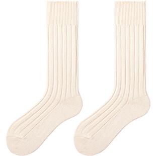 日系粗线白色袜子女款秋冬中筒袜2026新款毛线针织冬季堆堆袜长袜