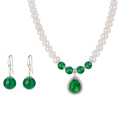 淡水珍珠项链妈妈款玉髓吊坠耳环耳饰套装母亲节礼物送妈妈长辈