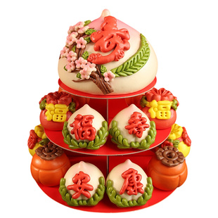寿桃馒头生日老人过寿胶东花饽饽中式蛋糕面食多层祝寿山东花馍馍