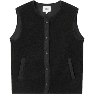 森马马甲女冬季摇粒绒拼接圆领上衣简约休闲女士时尚潮流个性外套