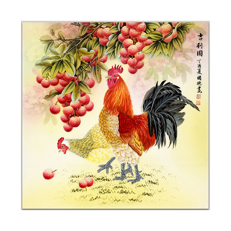 新款印花玄关荔枝公鸡吉利十字绣