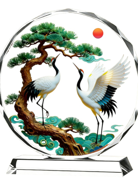 松鹤延年水晶摆件福寿安康乔迁开业吉祥生日酒柜客厅玄关装饰摆台