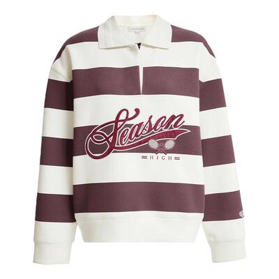 SEASON HIGH女装秋季新款经典时尚百搭撞色条纹翻领卫衣