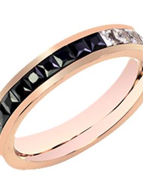 戒指情侣镶嵌黑白方钻女时尚个性